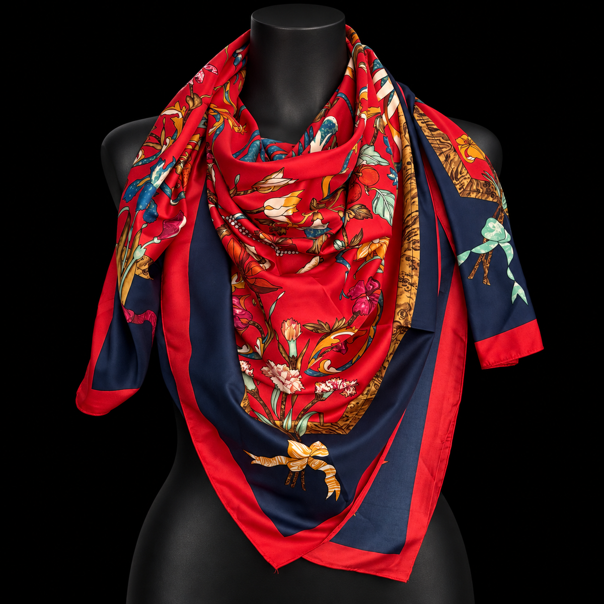 Farbenfrohes Viskose-Tuch mit Blumenmuster 130 x 130 cm