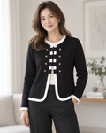 Elegante Strickjacke mit Kontrastdetails und Hakenverschluss | Gr. 38