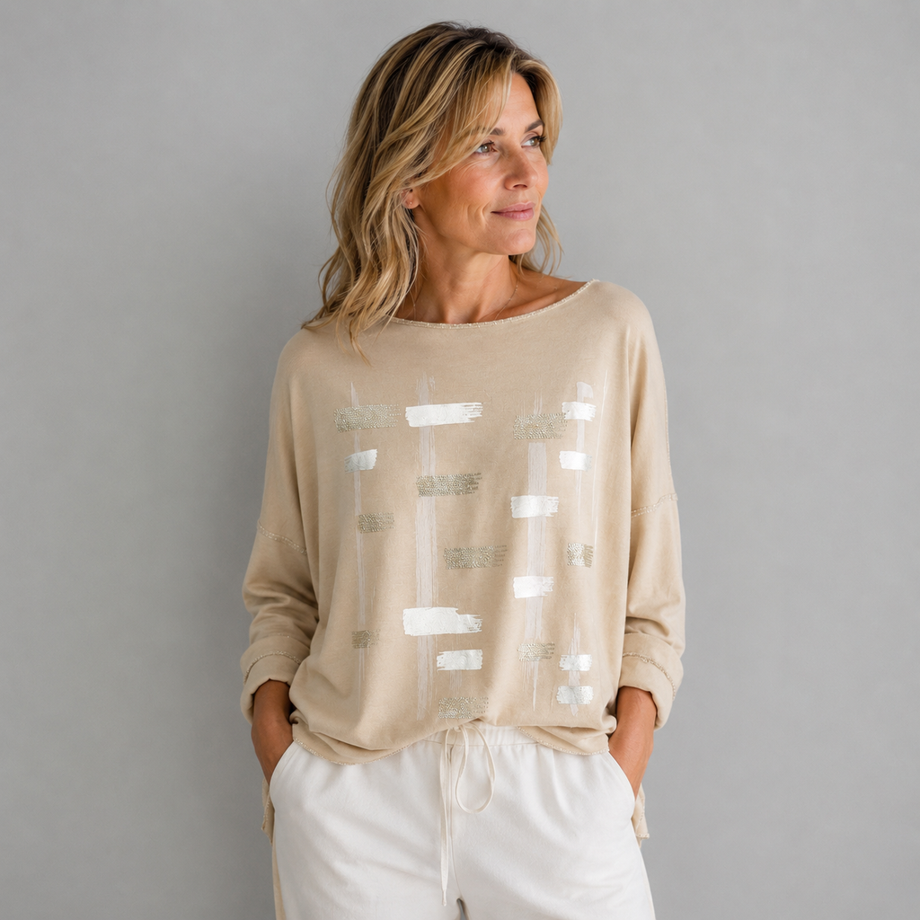 Shirt mit U-Boot-Ausschnitt | Gr. 40-44 | Creme