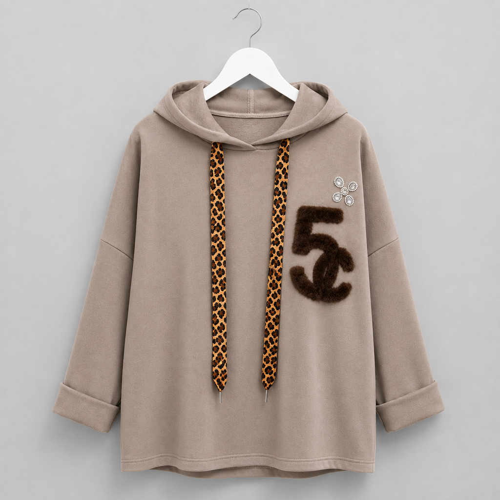 Hoodie mit Leo-Details Gr. 40-46 Taupe