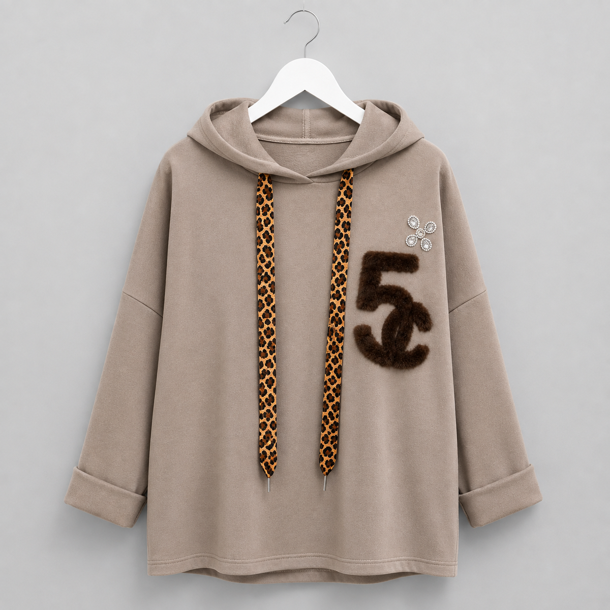 Hoodie mit Leo-Details Gr. 40-46 Taupe