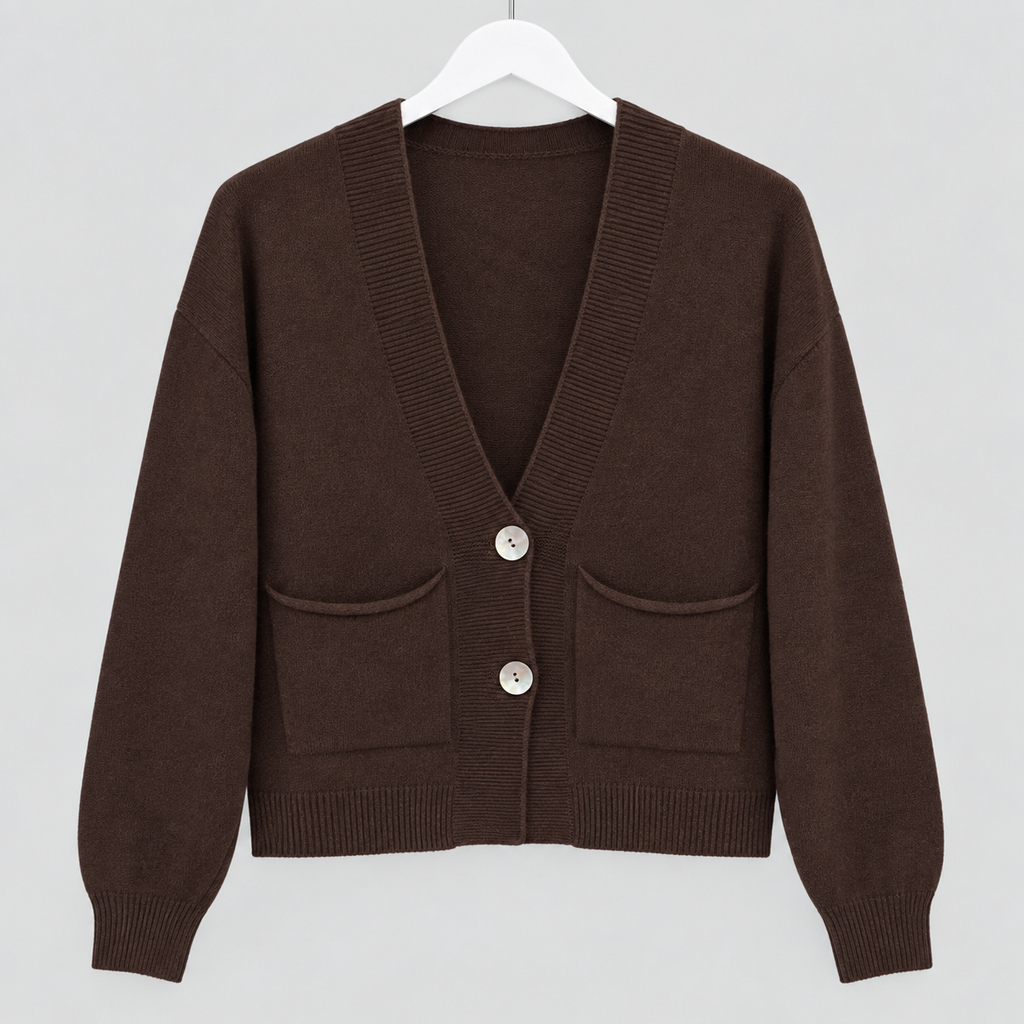 Kurze Jacke mit Perlmuttknöpfen und Taschen | Gr. 38-42 | Braun und Beige