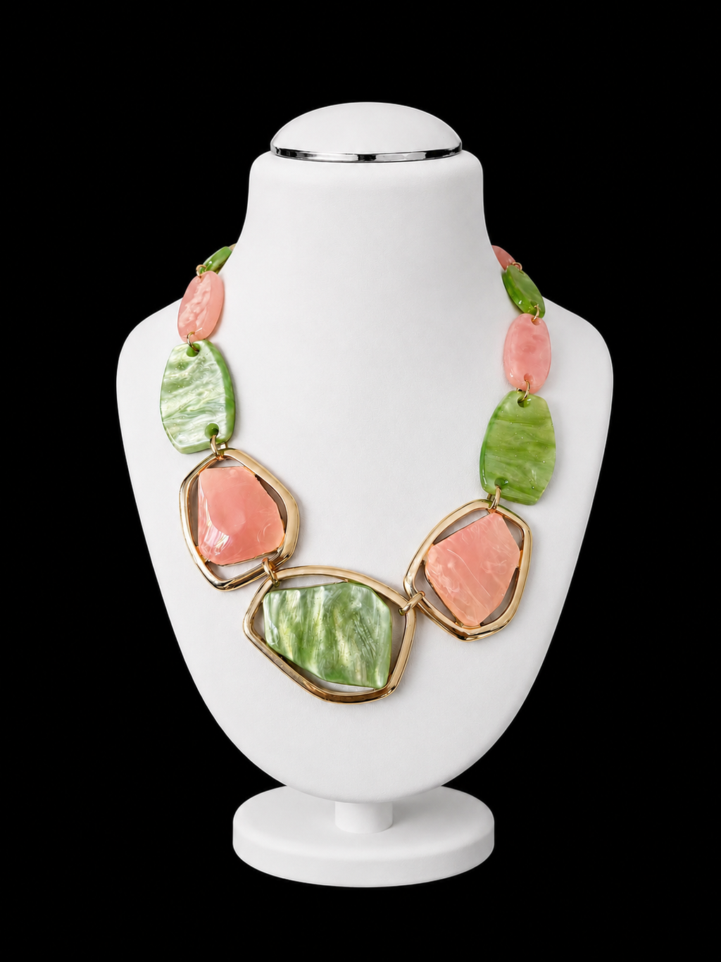 AKA Kragen Traumhaftes Marmoriertes Rosa Grünes Halsband |  Plating: Gold