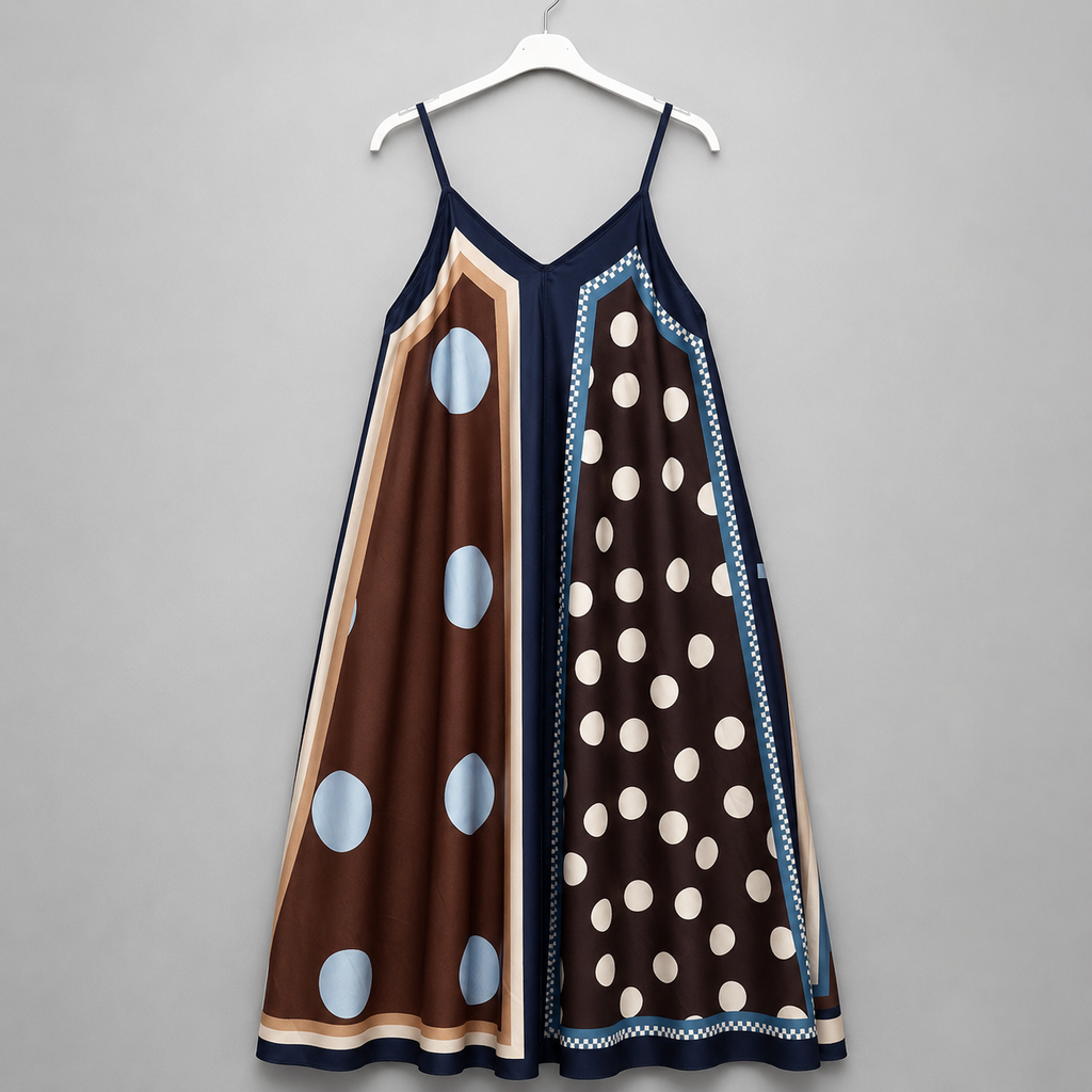 Maxikleid „Not & Chic" Blau/Creme mit Punkte-Design Gr. 38-44