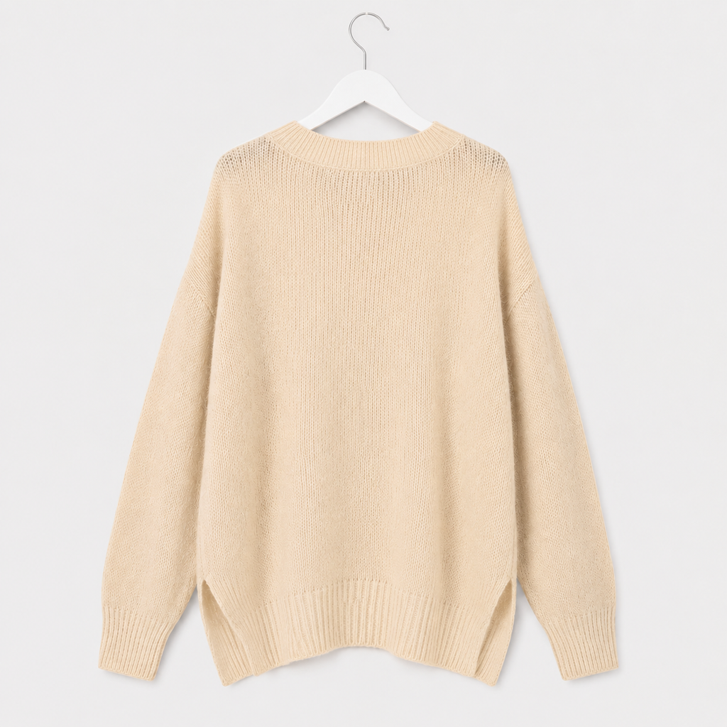 Oversize-Strickpullover in Creme und Schwarz mit Wollanteil | Gr. 38-44