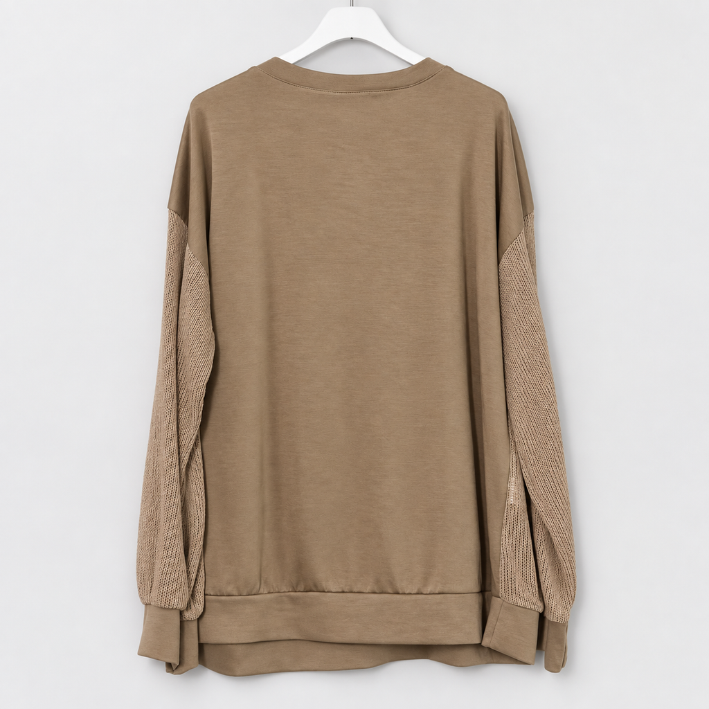 Oversize-Shirt mit Netzstruktur und Glitzer-Applikation | Gr. 40–44 | Schwarz und Taupe