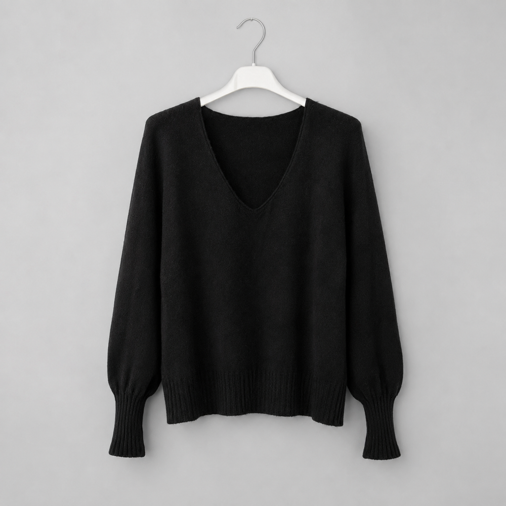 Strickpullover mit V-Ausschnitt | Gr. 38-44 | Schwarz