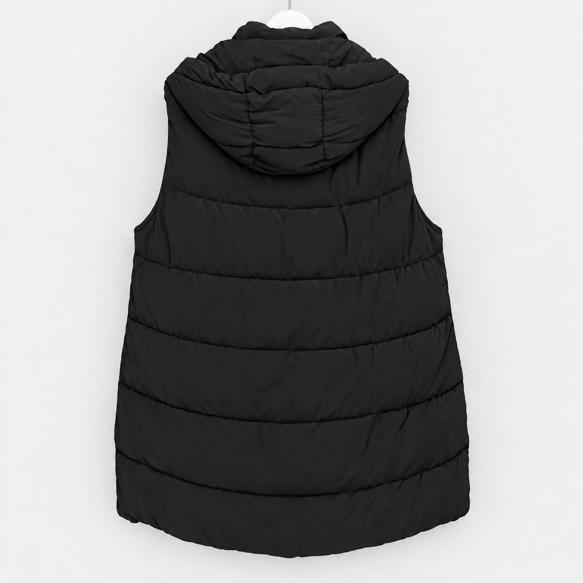 Lange Steppweste in Schwarz mit Kapuze | Gr. L und XL