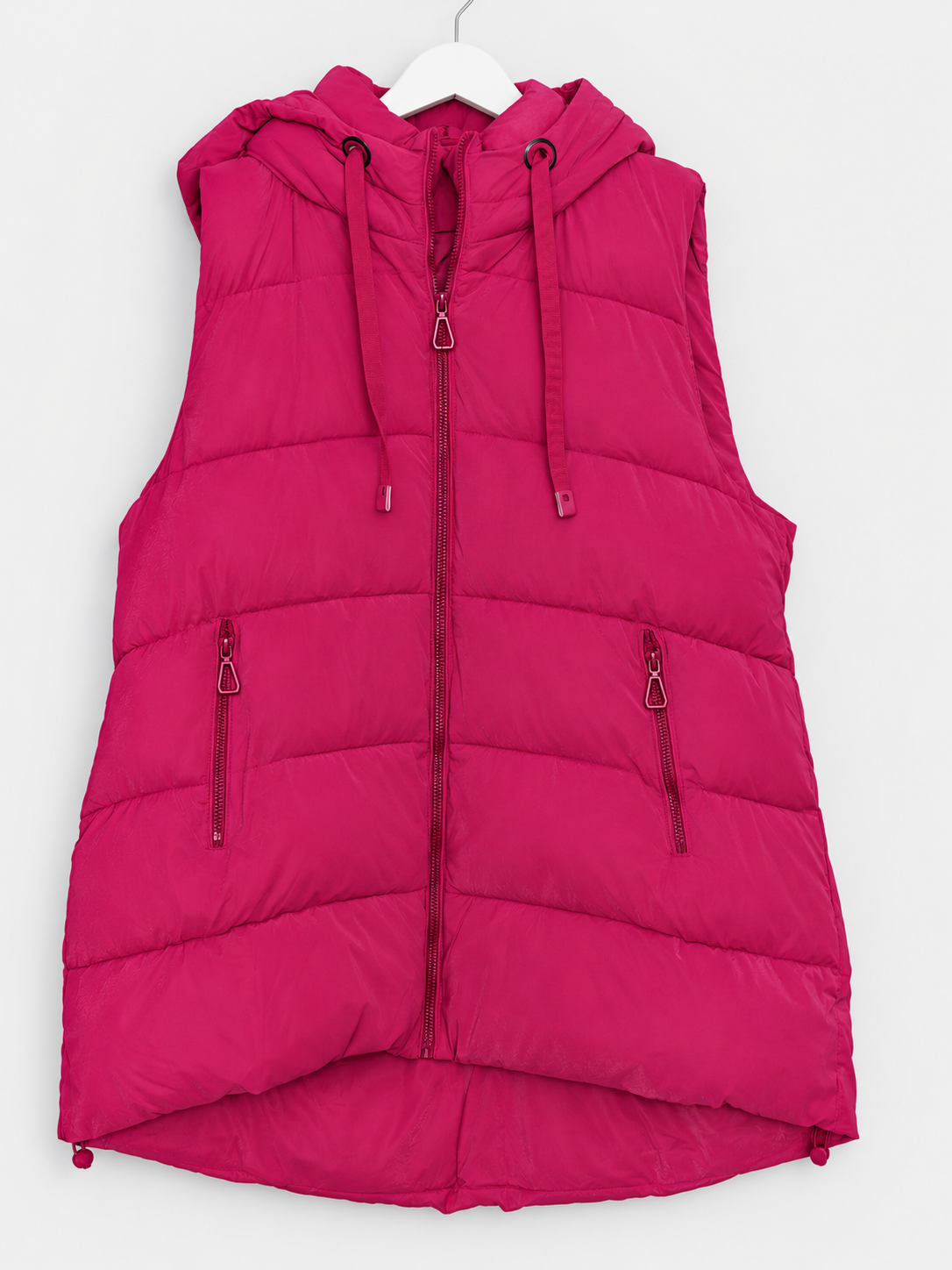 Lange Steppweste in Pink mit Kapuze Gr. XL