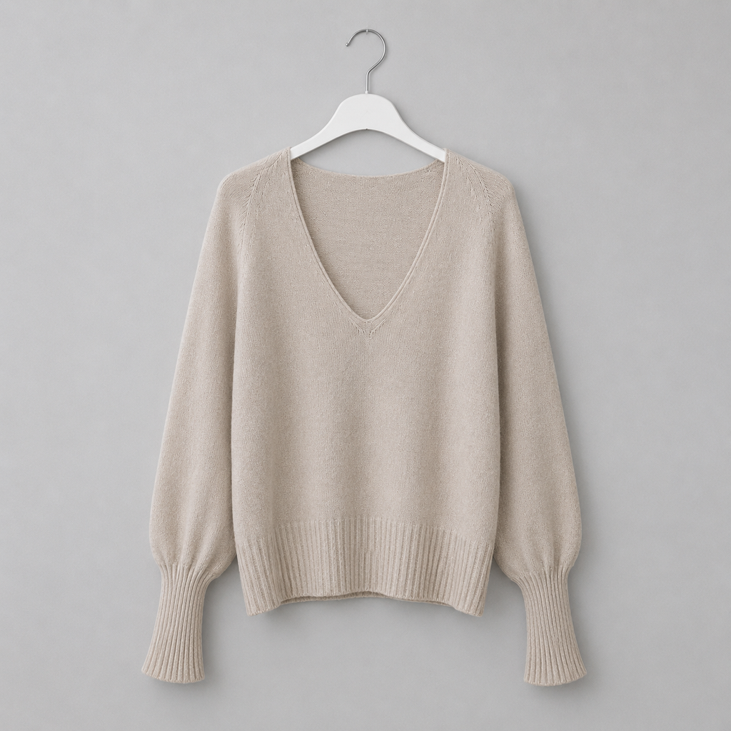 Strickpullover mit V-Ausschnitt | Gr. 38-44 | Creme