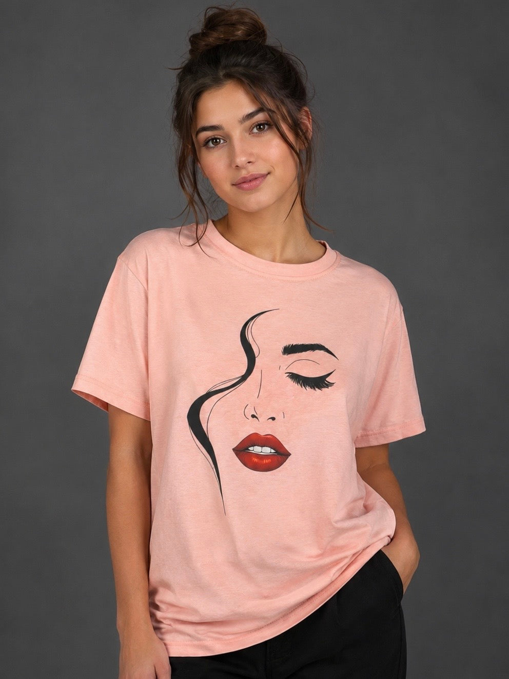 Statement T-Shirt "Red Lips" - Rosa | 80 % Baumwolle
