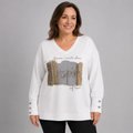 Curvy Longshirt | Weiß mit Strassprint und Schmuckmanschetten | Gr. 44-48