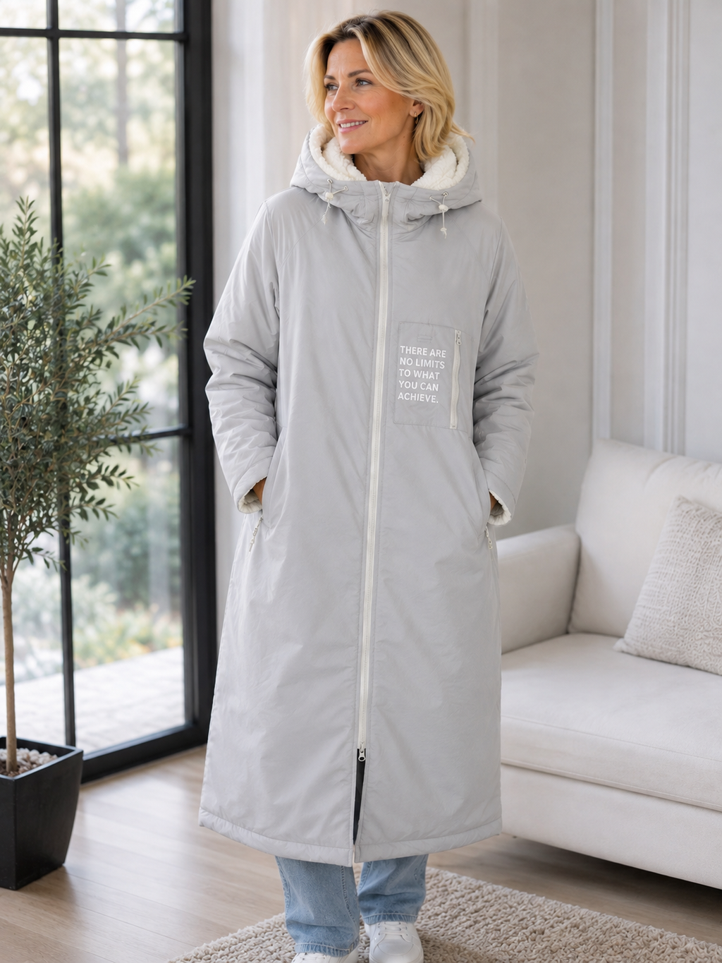 Oversize Windjacke Zwillingsherz Hellgrau