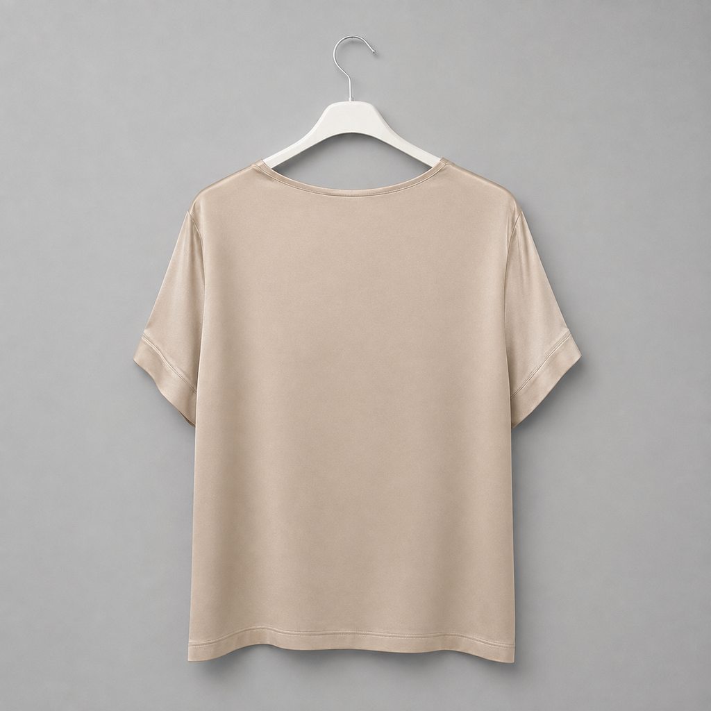 Champagnerfarbenes Satin-Shirt mit V-Ausschnitt Gr. 38-44