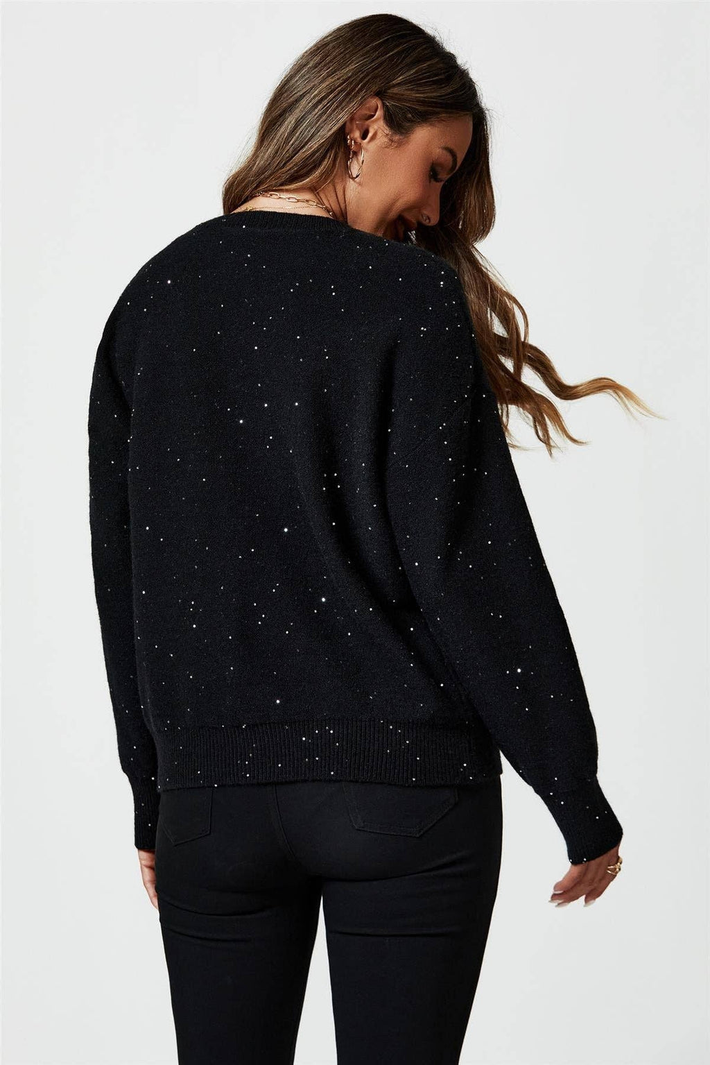 Pailletten-Pullover-Top in Schwarz: Schwarz / 42-44