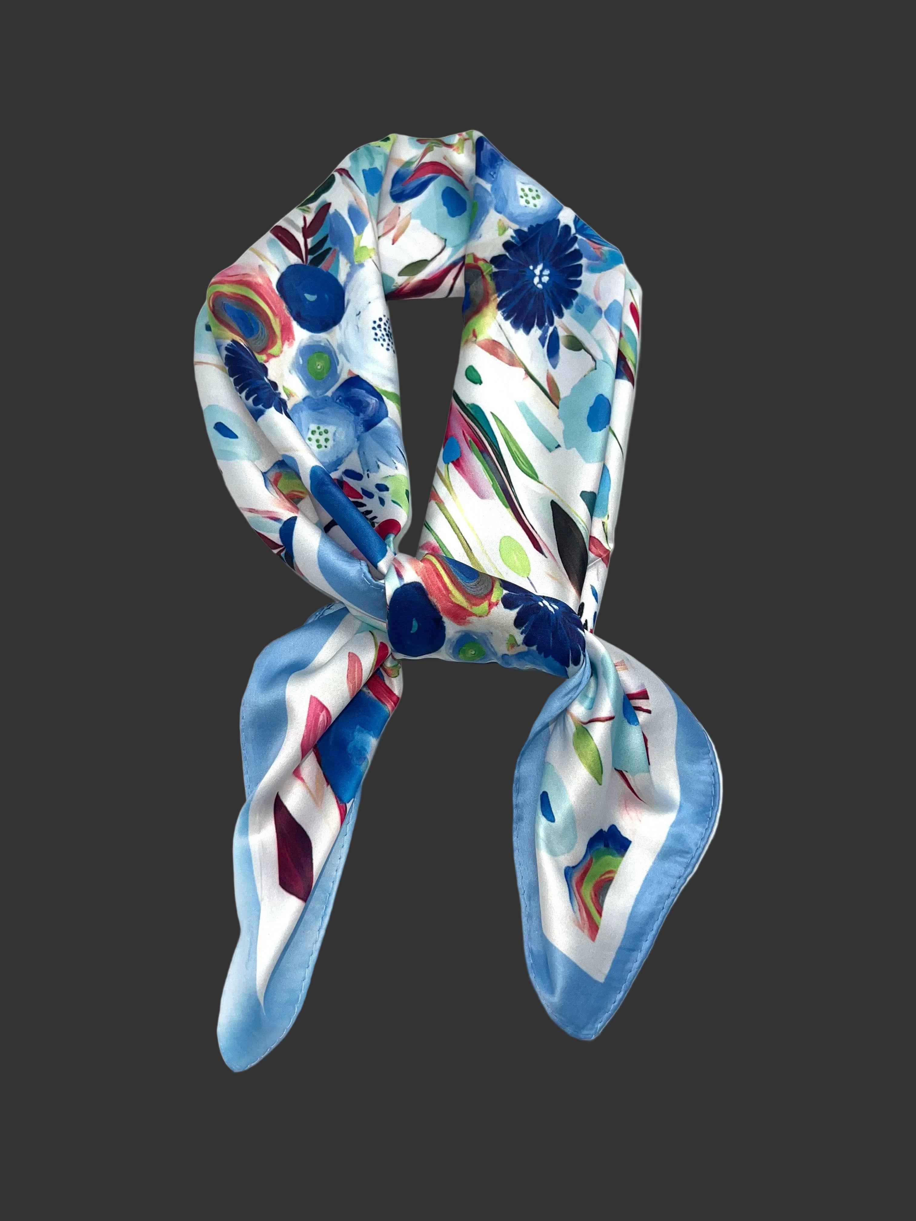 Kleines quadratisches Seiden-Halstuch mit buntem Leopardenmuster-Hellblau | 70x70 cm