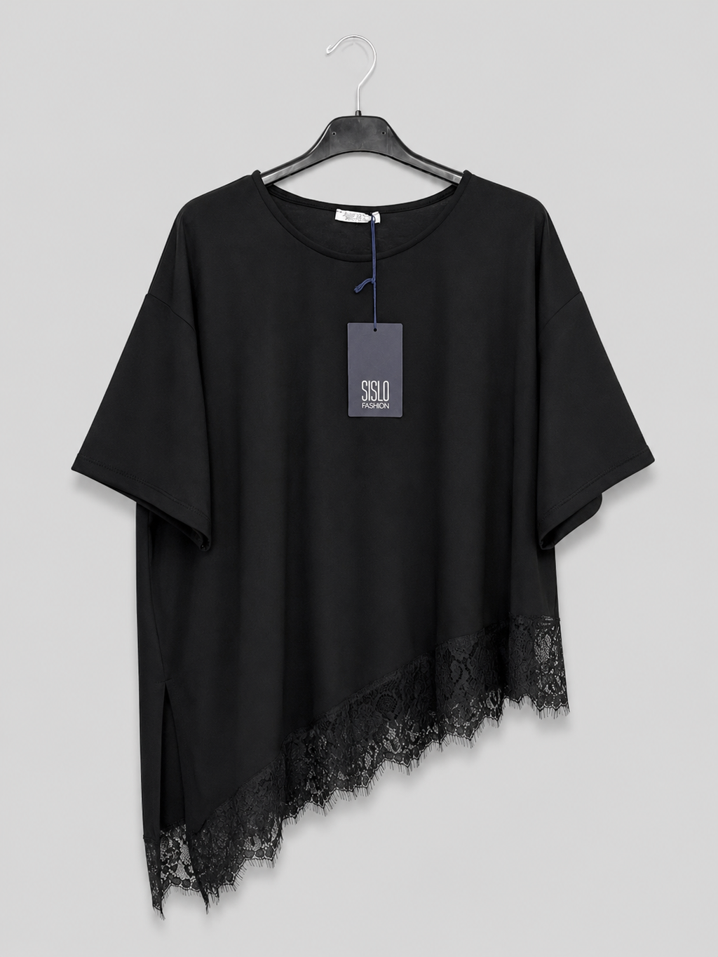 Shirt mit Spitzenabschluss - Schwarz | Gr. 38-44  | Made in Italy