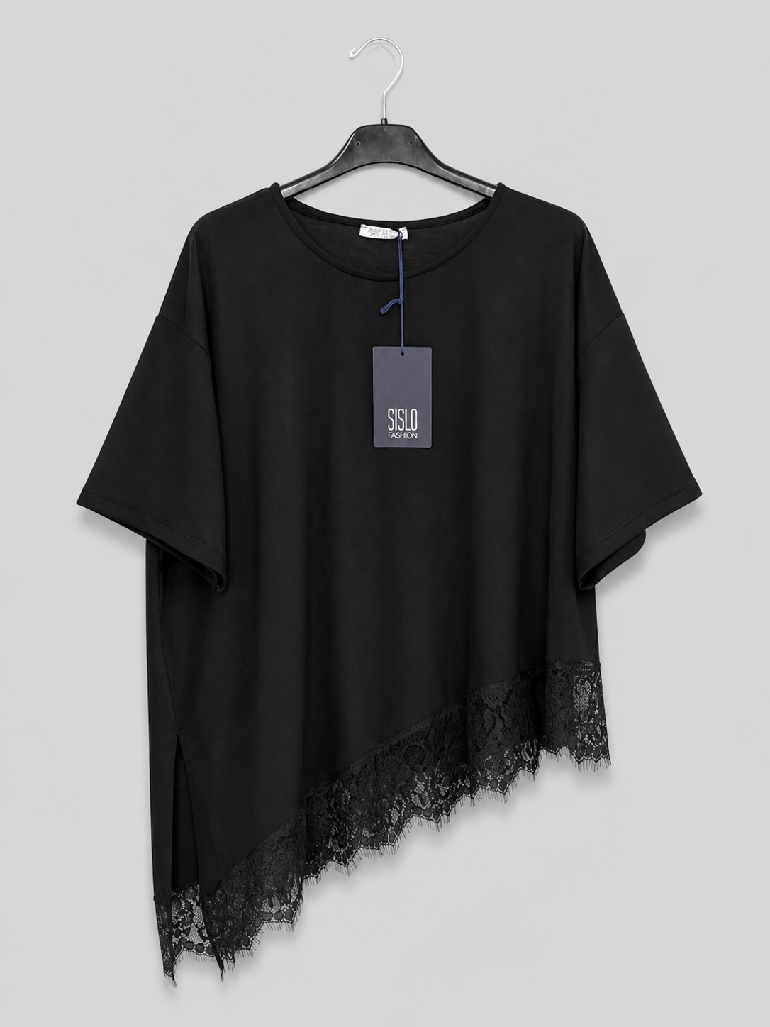 Shirt mit Spitzenabschluss - Schwarz | Gr. 38-44  | Made in Italy