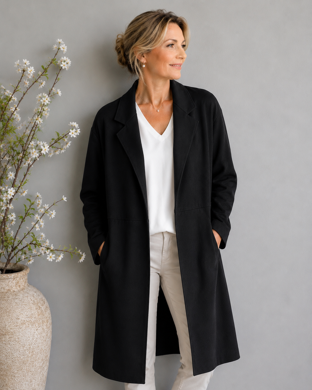 Long-Cardigan in Velour-Optik | Gr. 40-44 | Schwarz