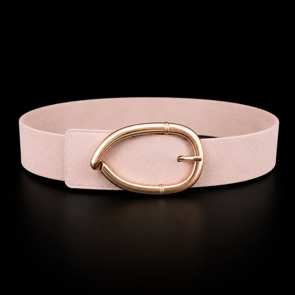 Elastischer Gürtel mit goldener Schnalle |  Rose. |. 75 cm lang - 6 cm breit