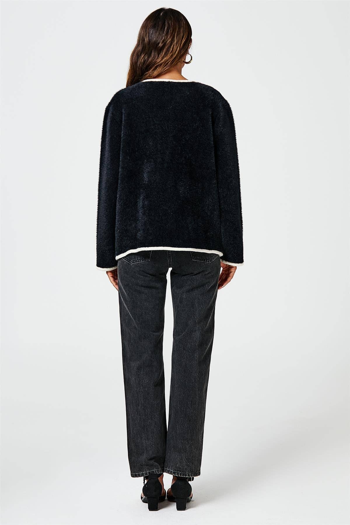Lässige Boucle-Jacke in Schwarz: Black / OneSize Gr. 38-44