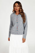 Cardigan in Grau mit bunten Regenbogenknöpfen Gr. 36-38