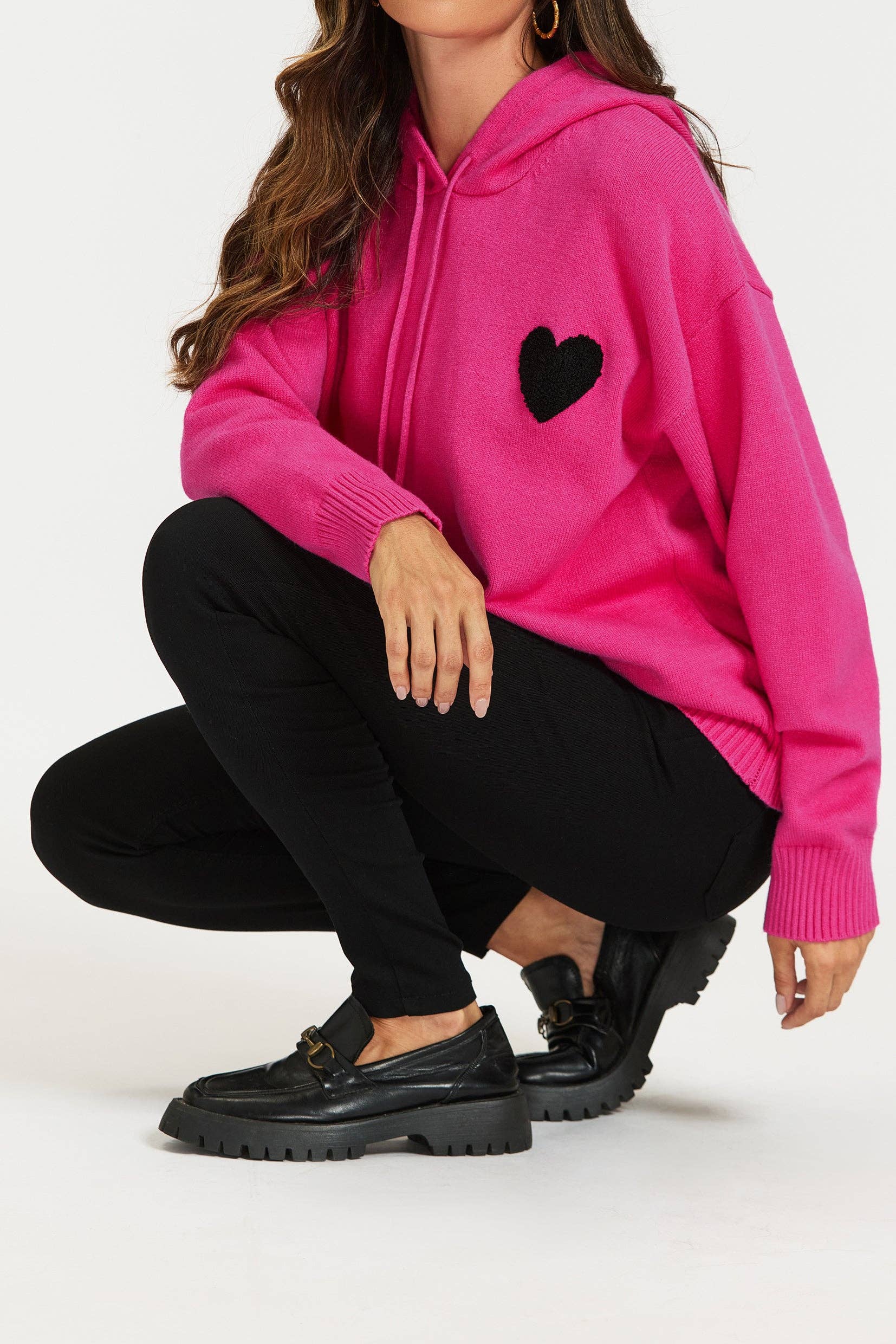 Herzstickerei Strickkapuzenpullover Gr. 42-44