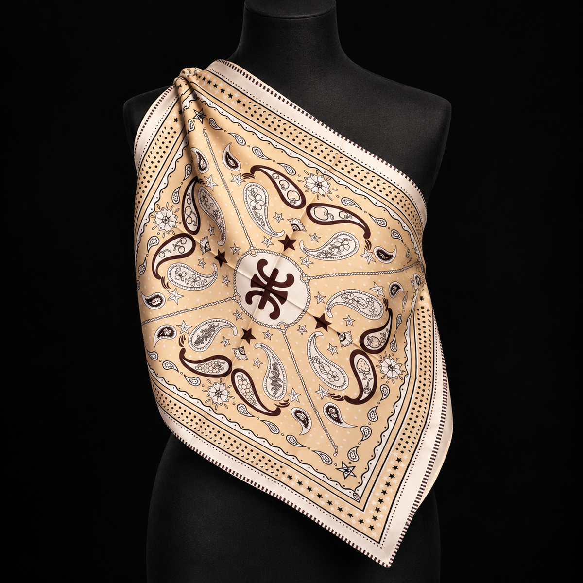 Viskose-Halstuch in Beige mit Paisley-Muster 55 x 55 cm