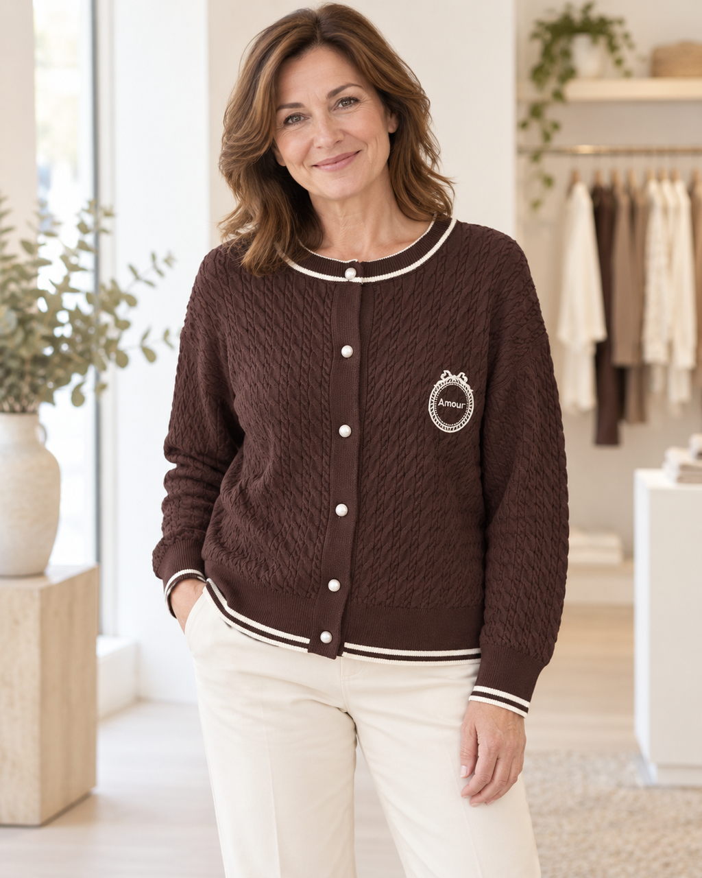 Strickjacke "Amour" mit Zopfmuster und Perlenknöpfen in verschiedenen Farben | Gr. 38-40