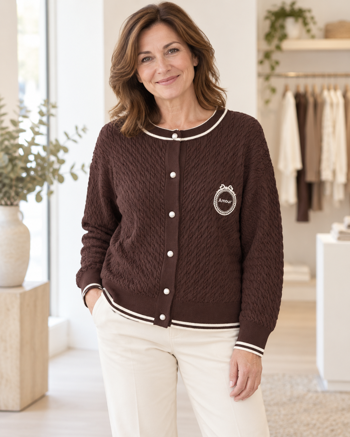 Strickjacke "Amour" mit Zopfmuster und Perlenknöpfen in verschiedenen Farben | Gr. 38-40