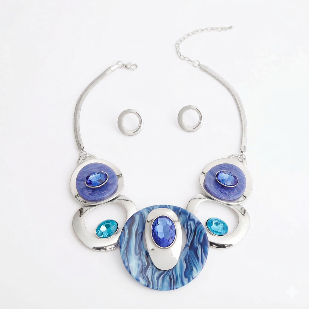 Blauer Wirbel | kreisförmiges Set in  Blau | Plattierung: Rhodium | Größe:45,72 cm