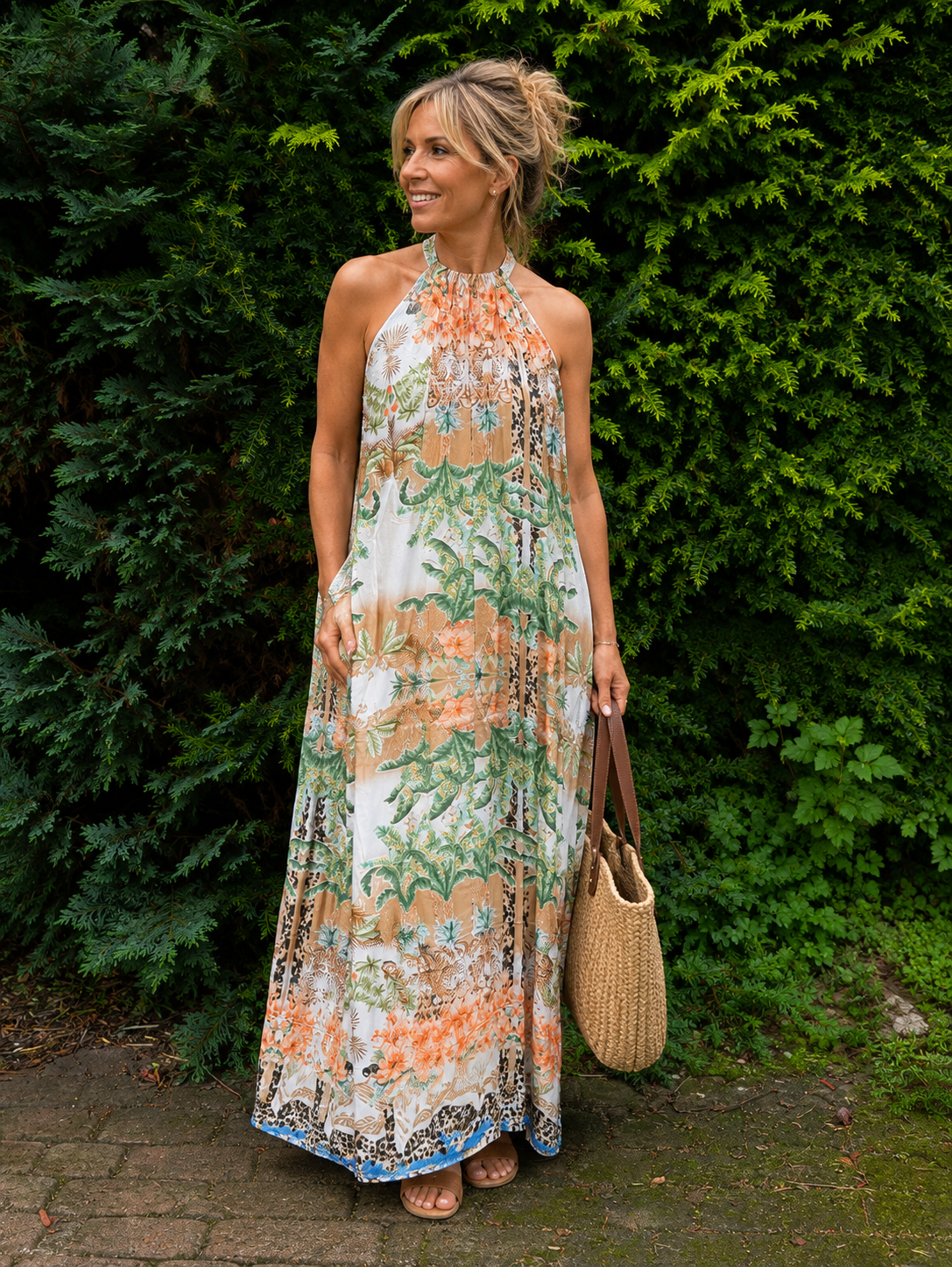 Maxikleid mit tropischem Print | Viskose |  Gr. 42