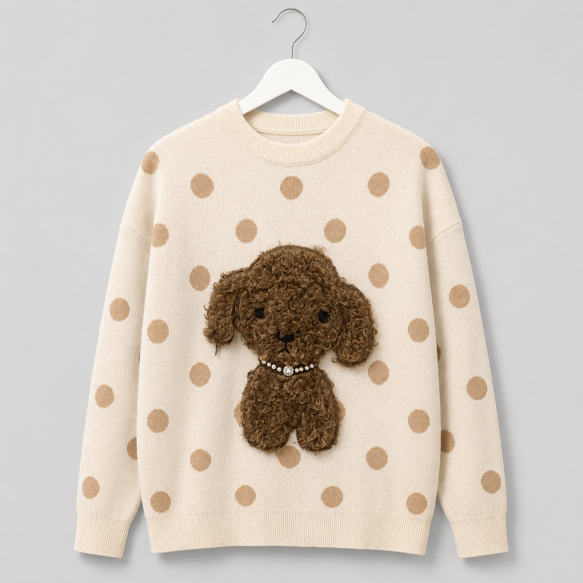 Pullover mit 3D-Applikation und Perlendetails-Creme-Gr. 38-42