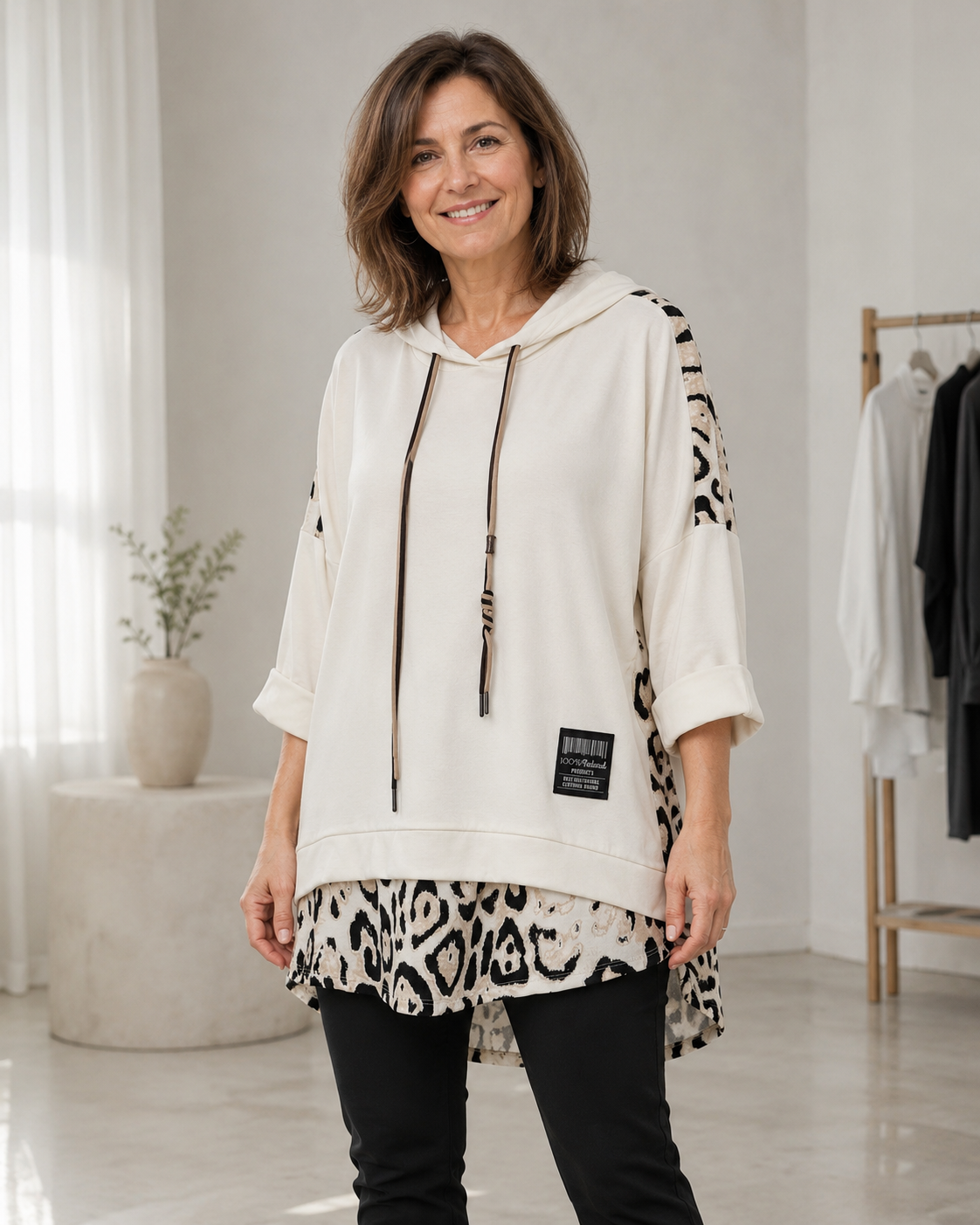 Oversize-Hoodie in verschiedenen Farben mit Leo-Einsätzen | Gr. 40-46