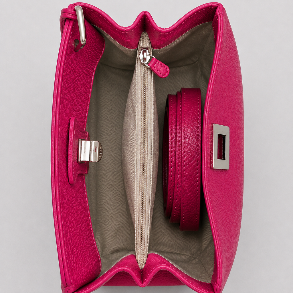 Italienische Echtleder-Handtasche in Fuchsia - zeitlos & elegant