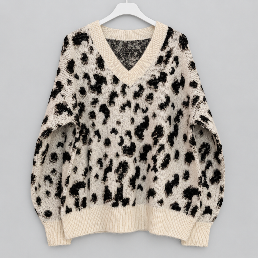 Flauschiger Leo-Strickpullover mit Glitzerfäden | Gr. 38-42