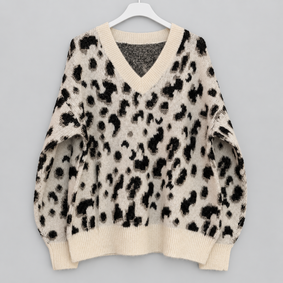 Flauschiger Leo-Strickpullover mit Glitzerfäden | Gr. 38-42