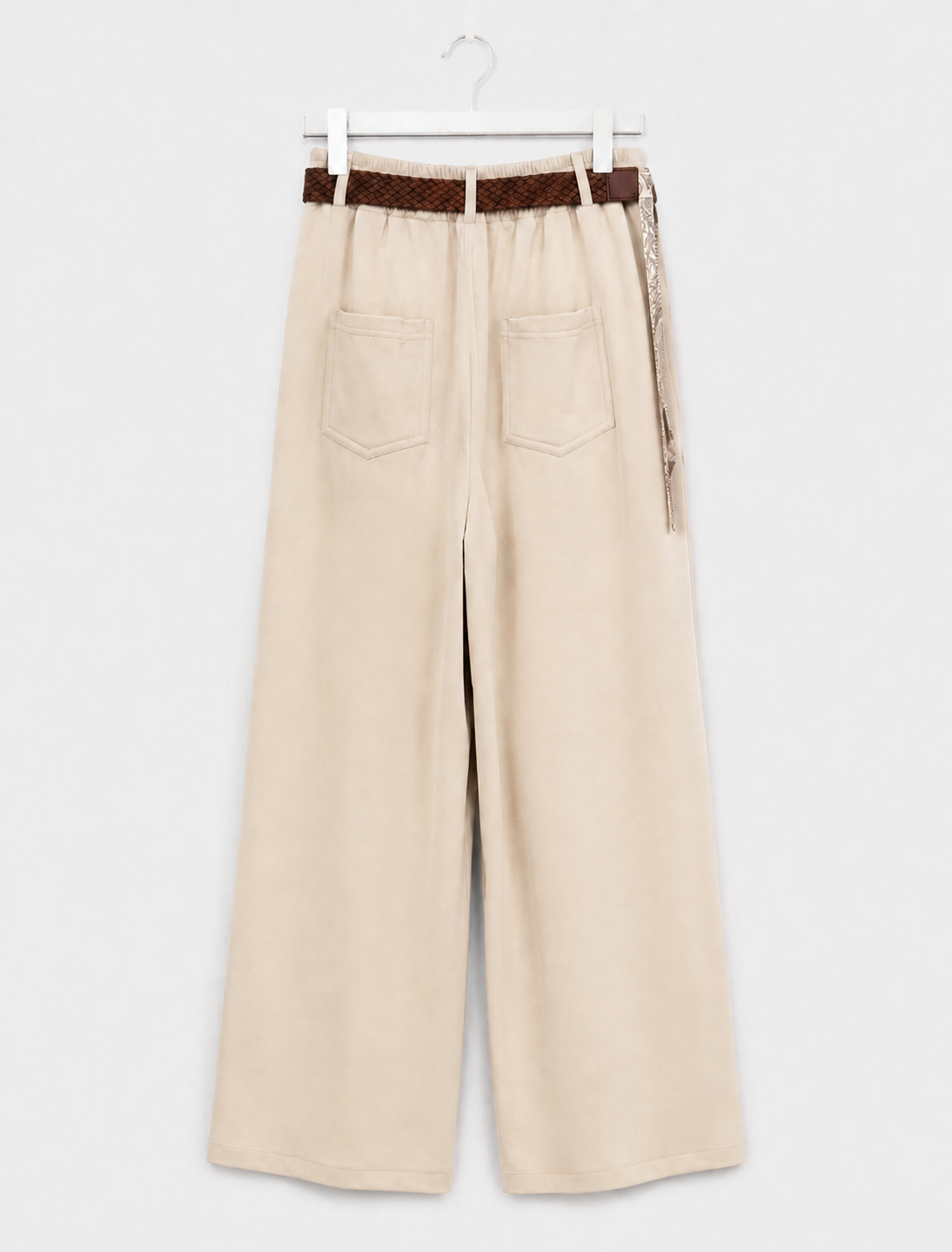 Marlenehose mit Flechtgürtel/Tuch | weites Bein | Gr. 40-46 | Schwarz und Beige