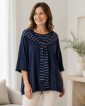 Oversize-Shirt mit silbernem Schaldetail Gr. 40-44 | Schwarz und Blau