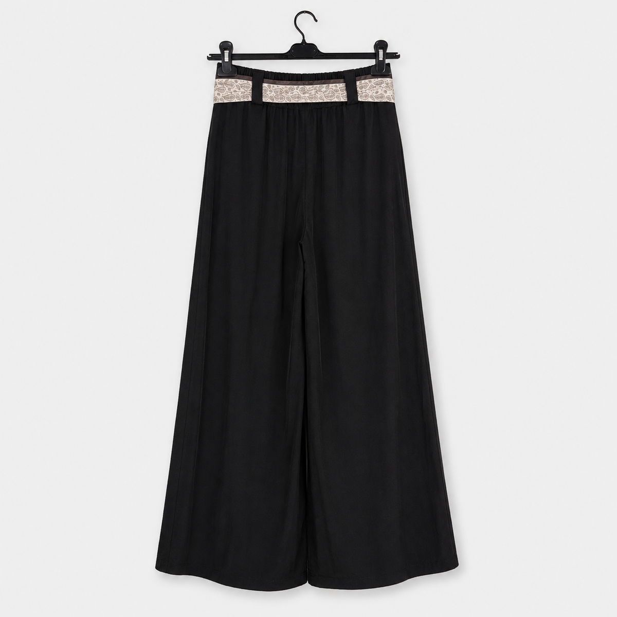 Marlenehose mit gemustertem Bindegürtel -Schwarz-Gr. 40-46