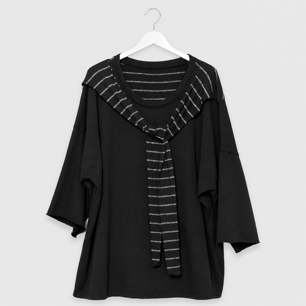Oversize-Shirt mit silbernem Schaldetail Gr. 40-44 | Schwarz und Blau