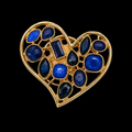 Herzbrosche/Schalclip  in Gold mit blauen Schmucksteinen