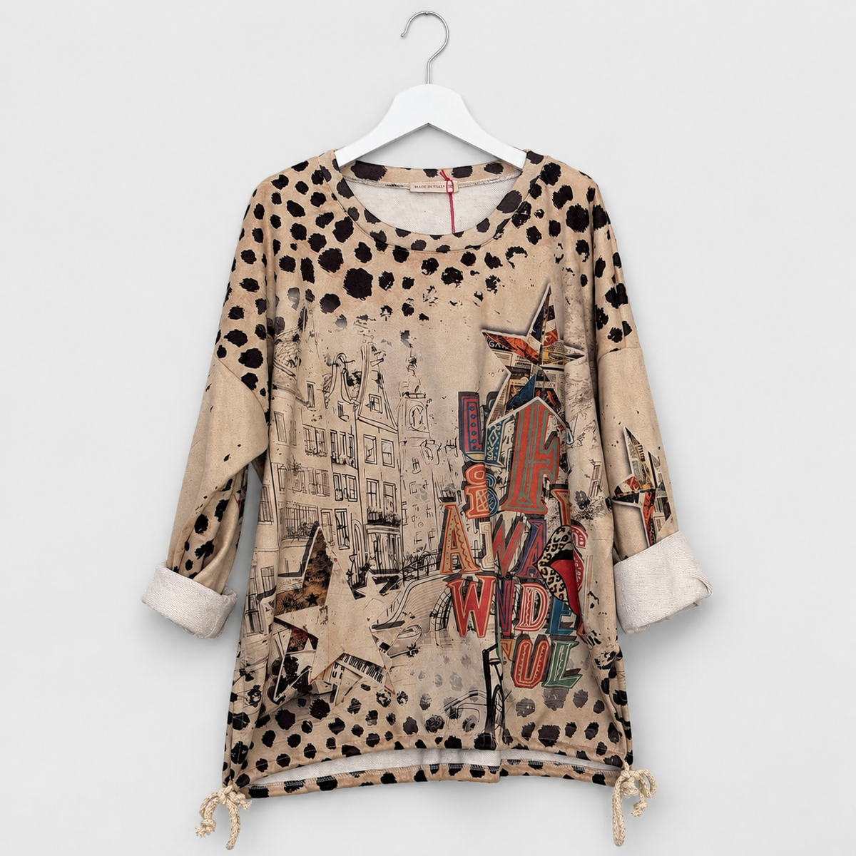 Lässiges Longshirt mit Leo-und Statement-Print | 40-44