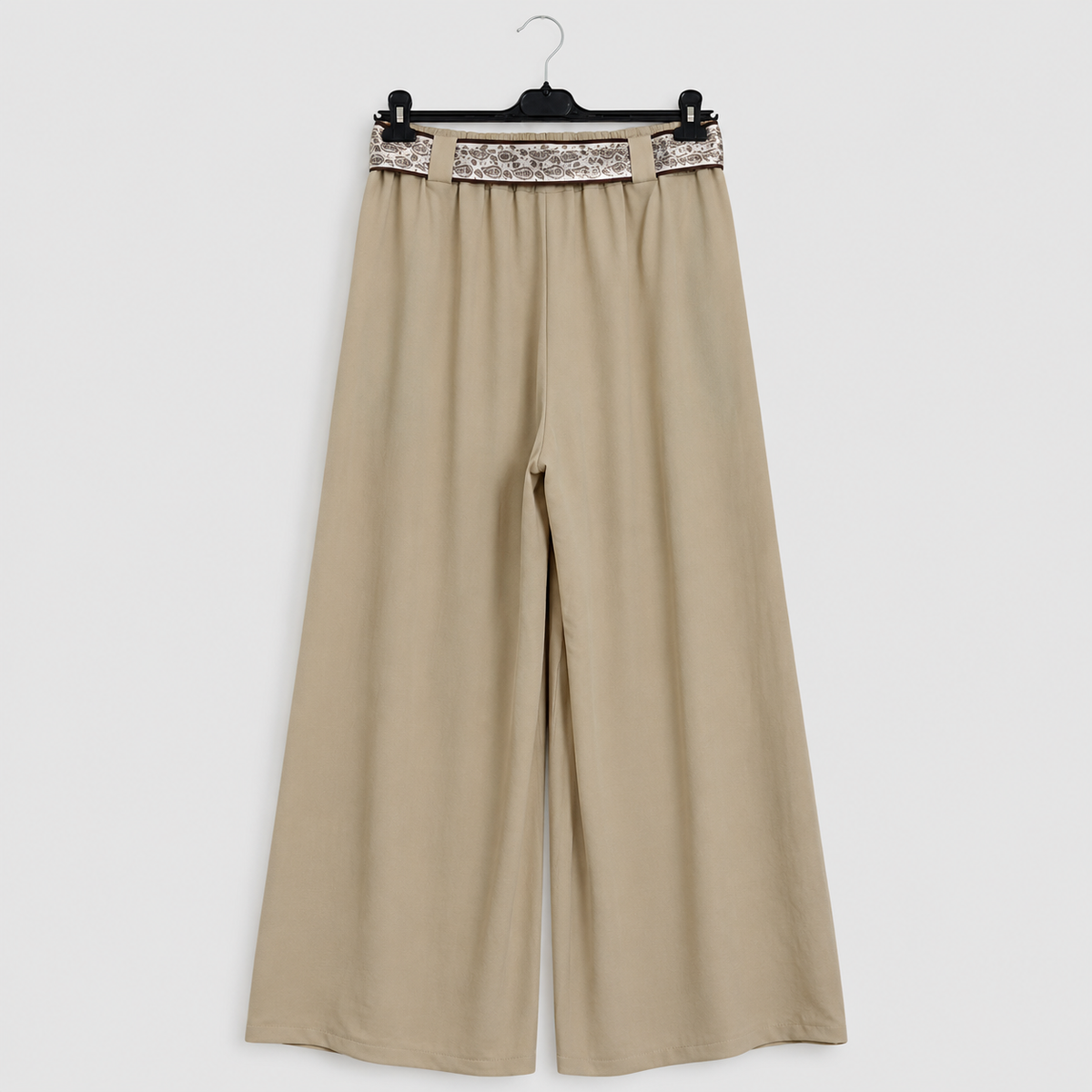 Marlenehose mit gemustertem Bindegürtel-Beige-Gr. 40-46