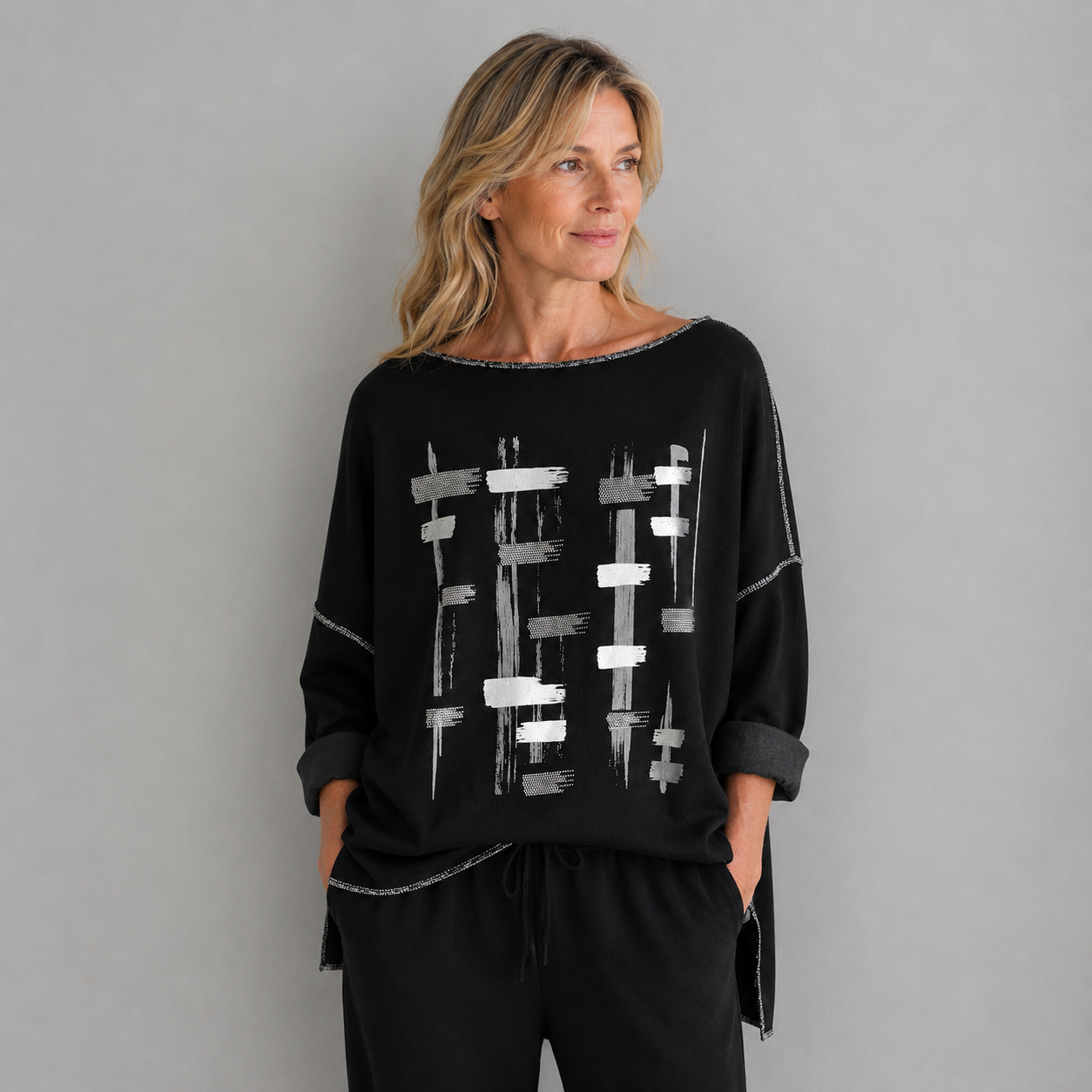 Shirt mit U-Boot-Ausschnitt | Gr. 38-42 | Schwarz