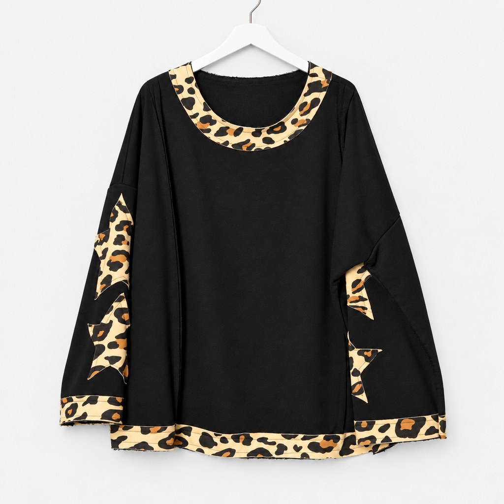 Oversize-Shirt mit Leo-Sternen | Gr. 44-48 | Schwarz und Rosa
