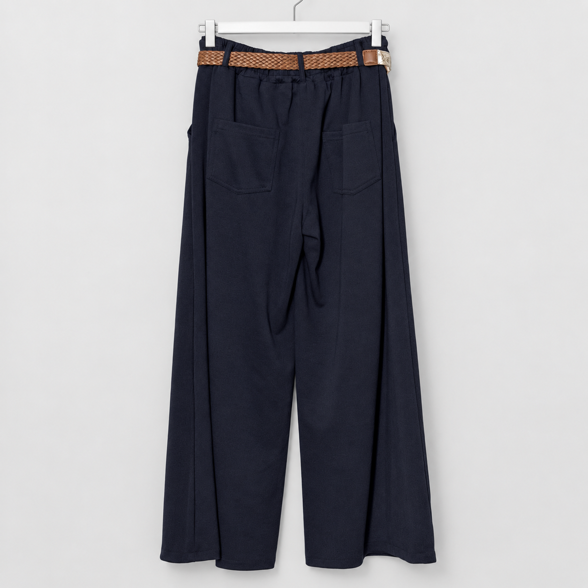 Marlenehose mit Schmuckknöpfen und Gürtel | Gr. 42-46 | Dunkelblau und Braun