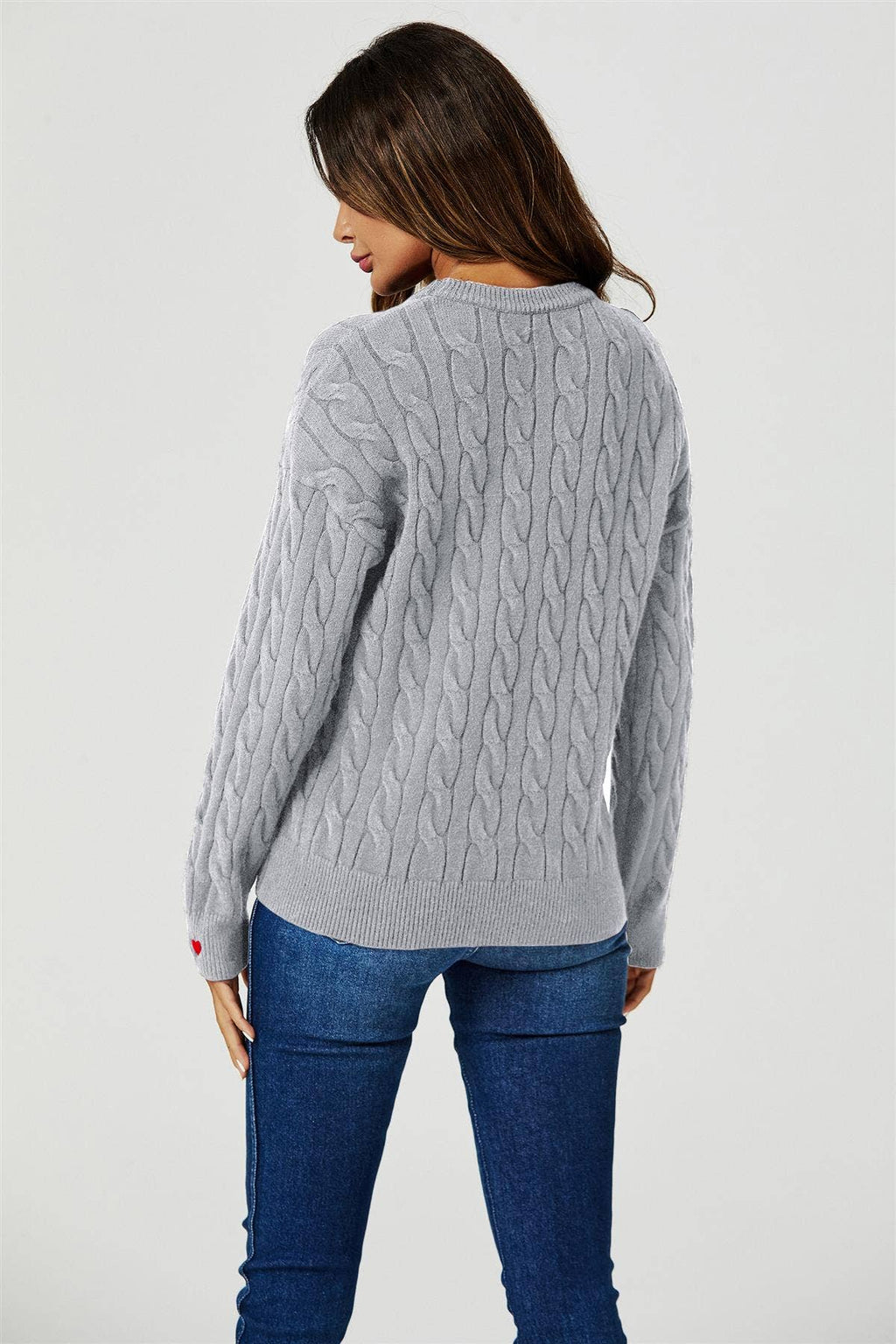 Pullover mit Herzstickerei in Grau Gr. 40-42