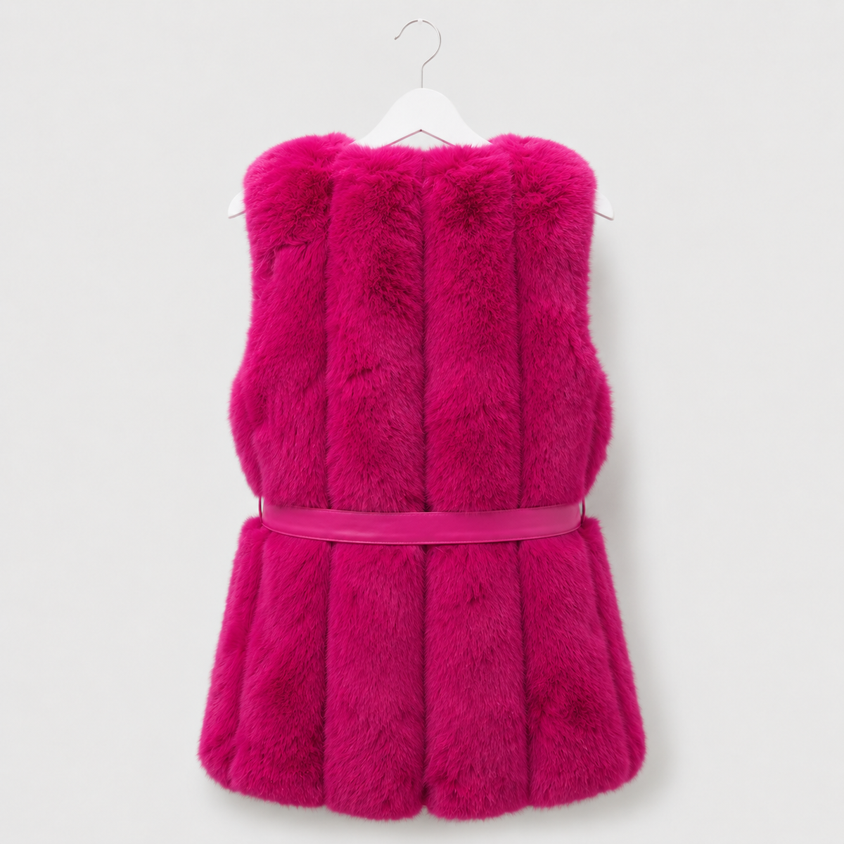 Gefütterte Kunstfellweste mit Taillengürtel - Fuchsia - Gr. M
