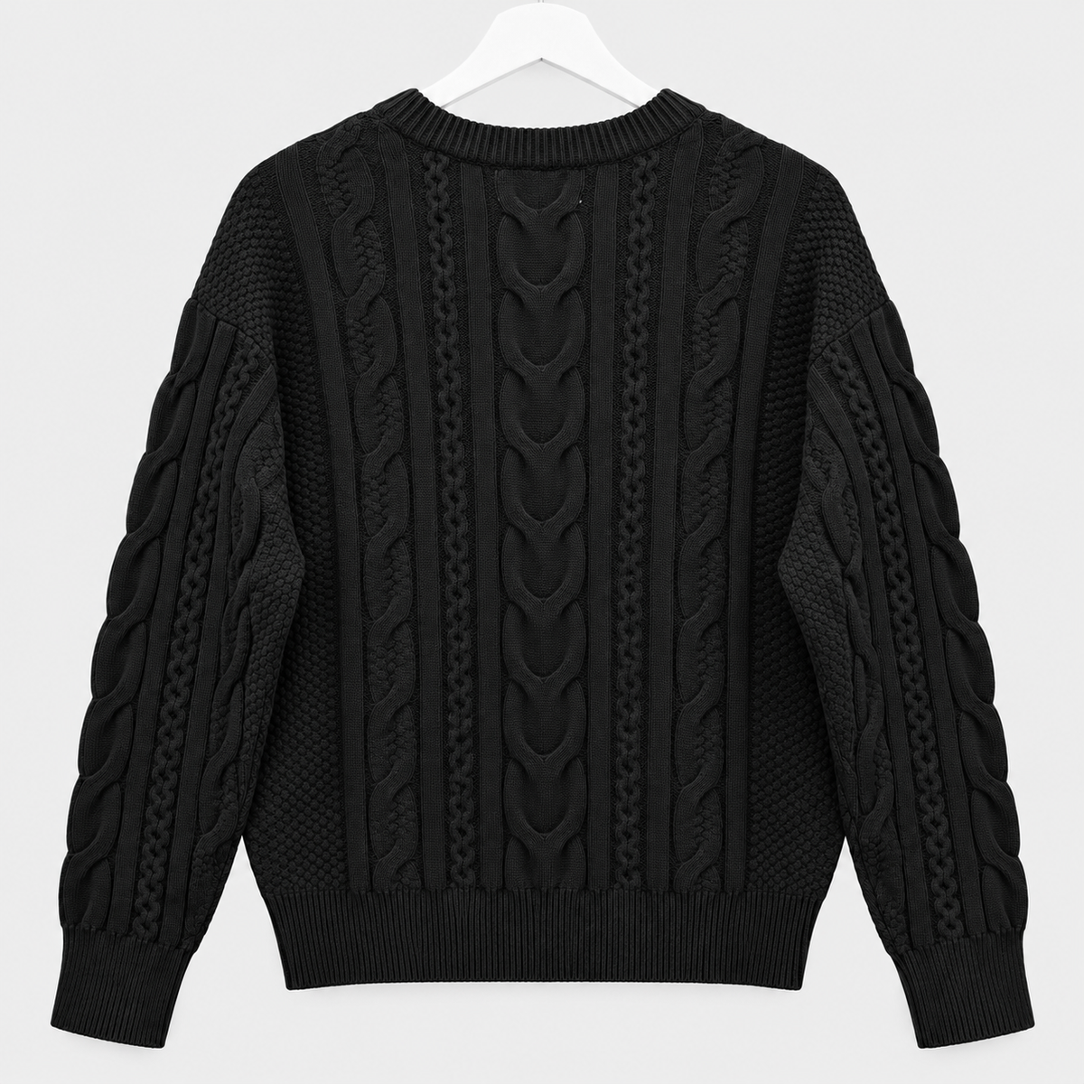 Schwarzer Pullover mit Rundhalsausschnitt und Zopfmuster Gr. 40-42